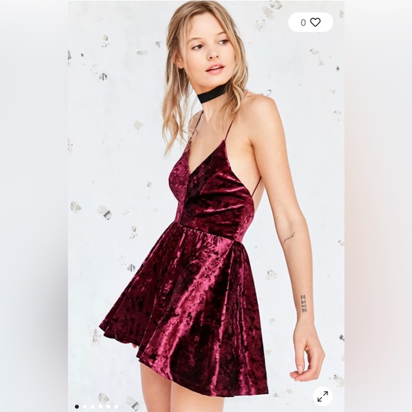 UO Maroon Velvet Romper- Kimchi Blue Vanessa Crushed Velvet Fit + Flare Romper - Picture 2 of 13